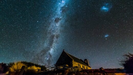 brown and green house under clear night sky