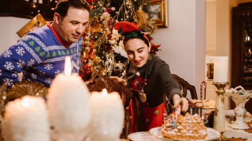 delighted diverse spouses celebrating christmas at home