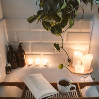 a romantic setting in the bathroom