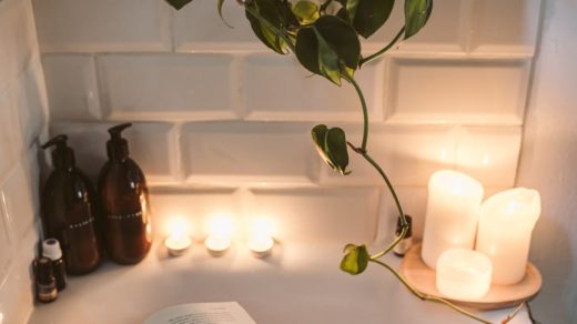 a romantic setting in the bathroom