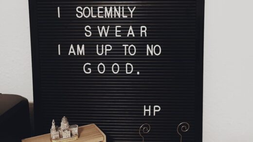 black signage on tabletop
