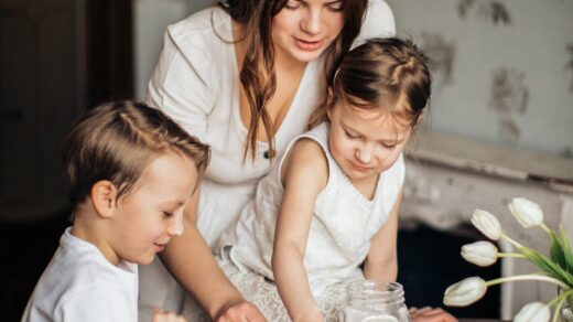woman playing with her children