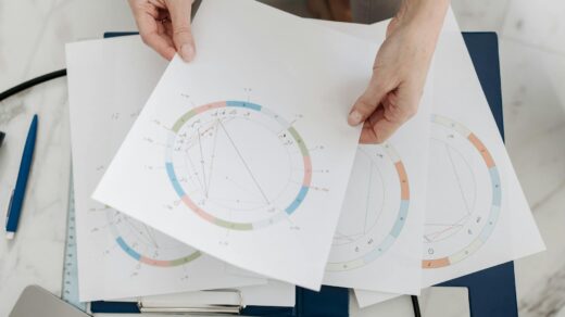 woman holding horoscope diagrams