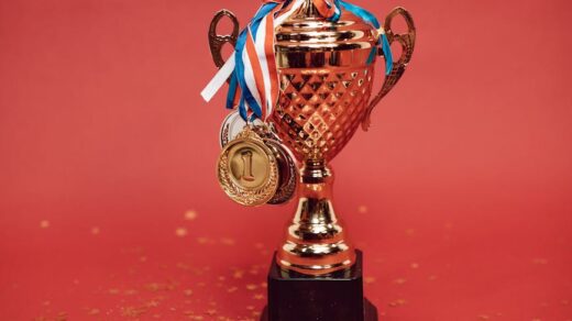 medals tied on a trophy