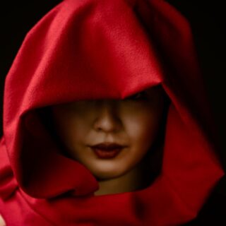 mysterious woman in red hood portrait