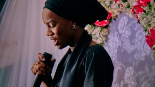 elegant woman delivering speech at event