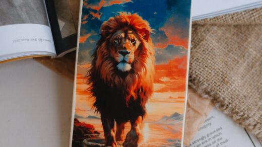 illustration of a lion lying on books
