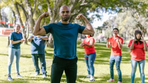 man flexing his muscles