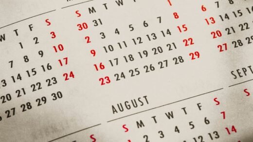 paper calendar with months and days in sunbeam